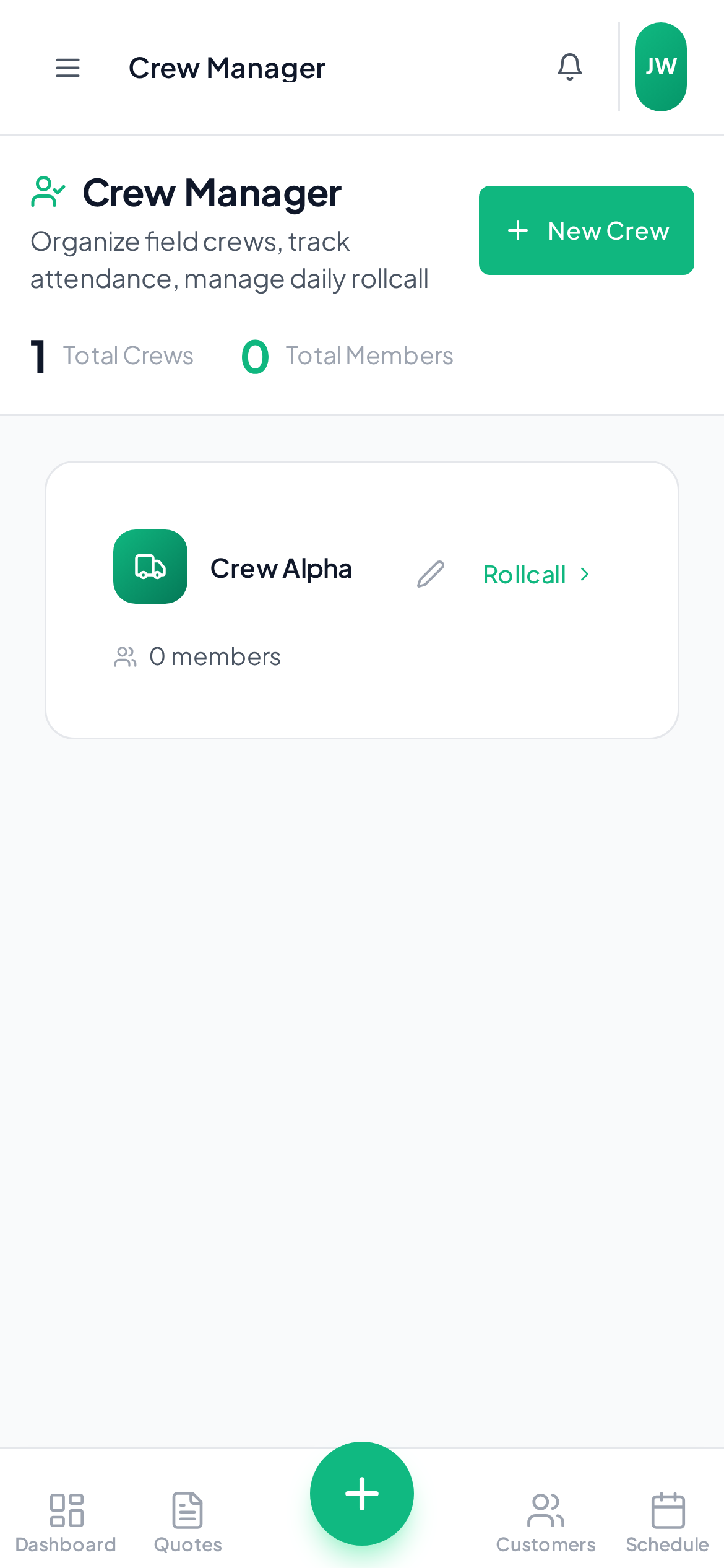 YardQuoter crew management with team assignments and schedules
