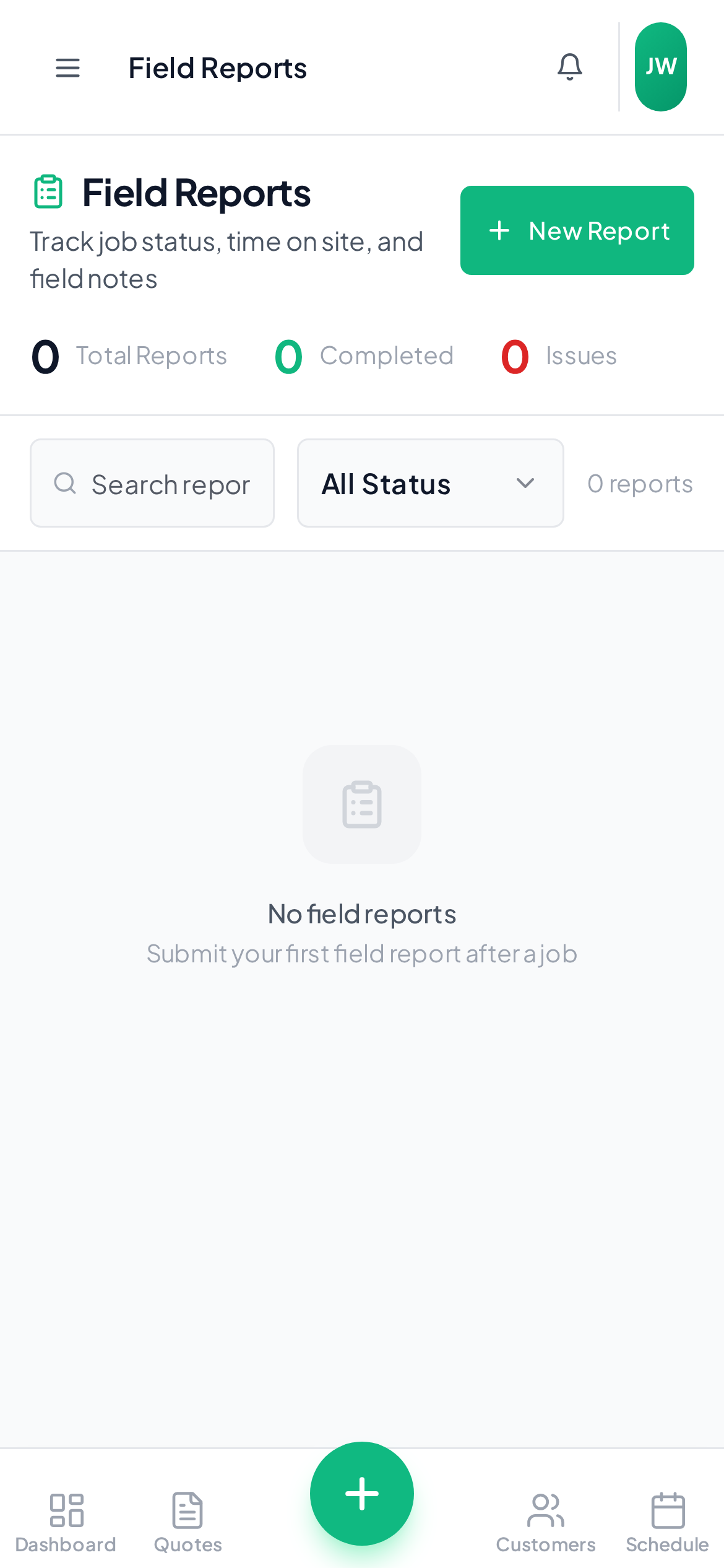 YardQuoter field reports showing job completion status and notes